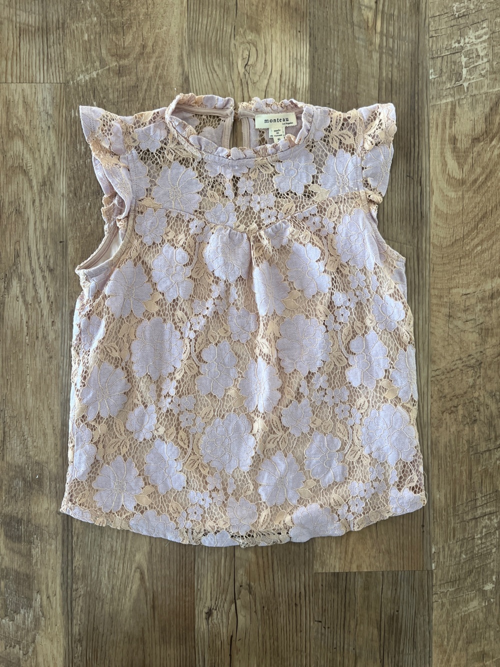 Monteau Women’s Lavender & Cream Lace Floral Cap-Sleeve Top
